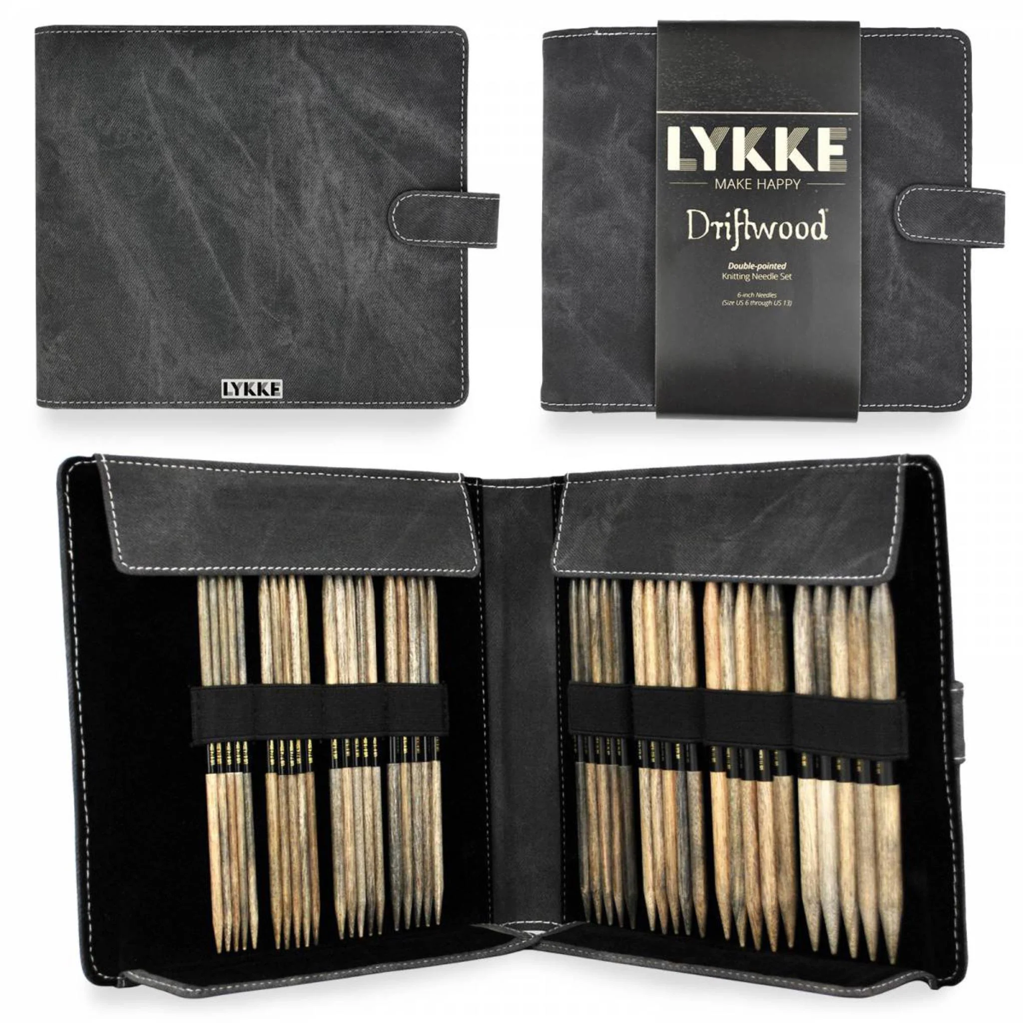Lykke Strumpfstricknadel-Set L, Stärke 4-9 mm, Driftwood - grey denim