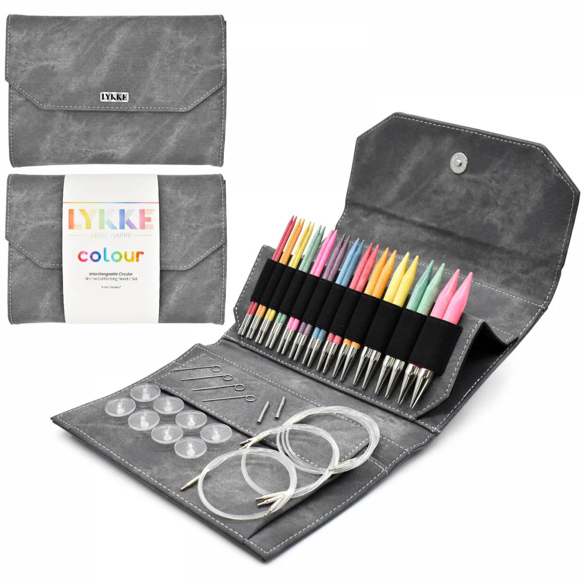 LYKKE Nadelspitzenset Colour ca. 12cm, 3,5-12mm, grey denim effekt